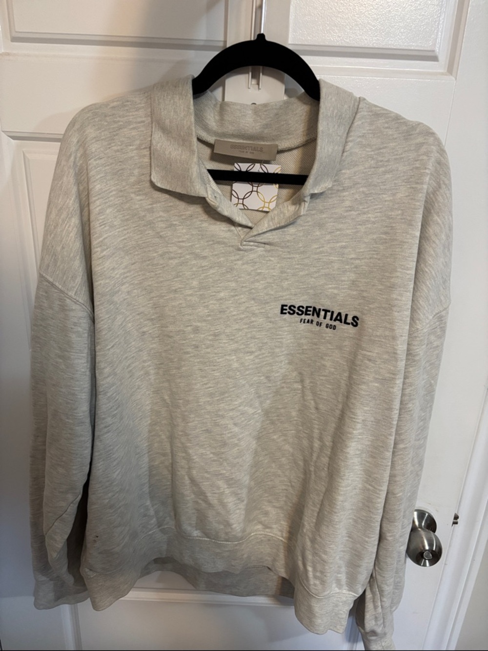 Essentials Men’s Heather Light Gray Pullover Collar Sweatshirt